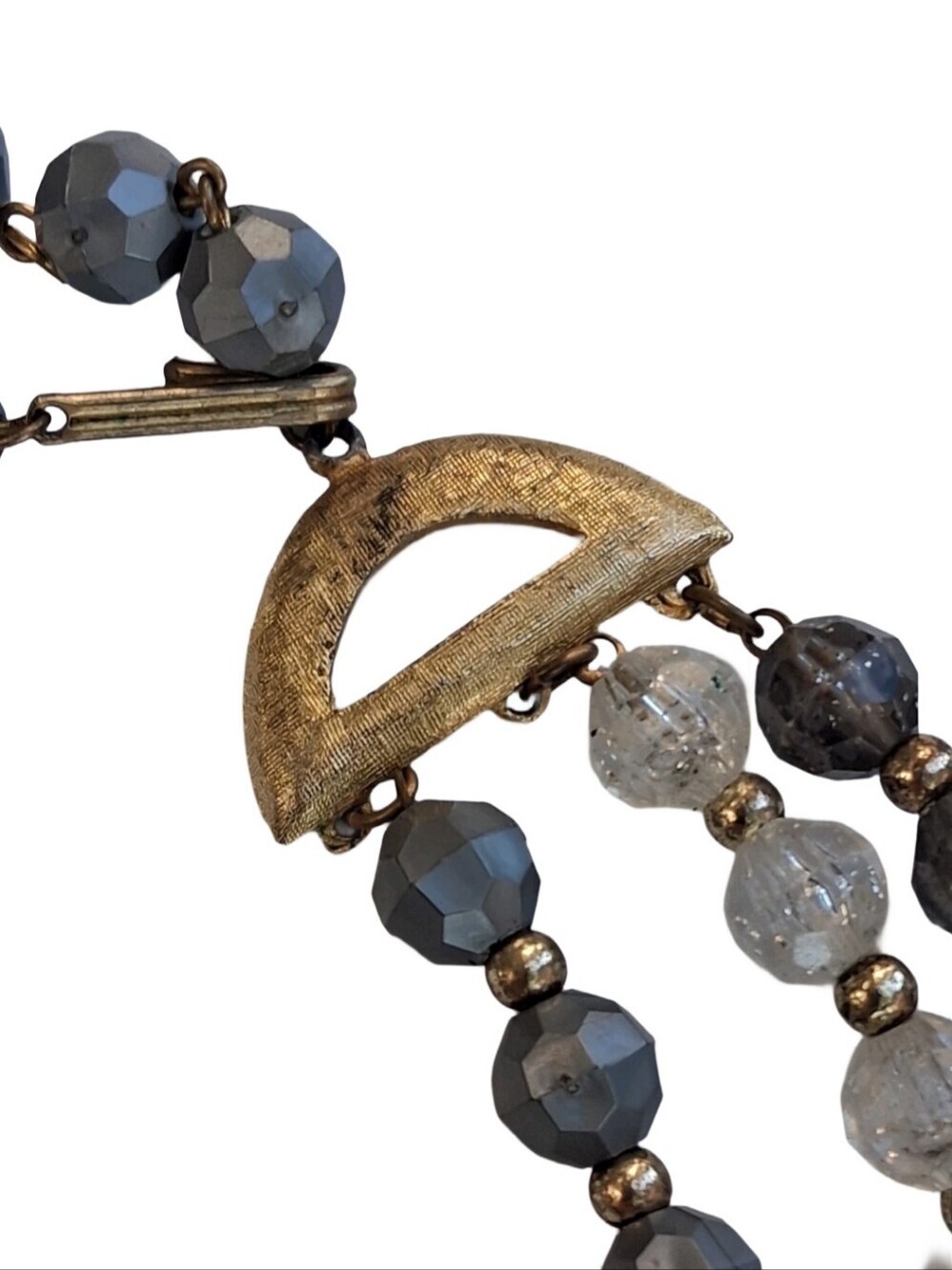 Vintage 1950s/60s Triple Strand Necklace - Grey, Crackle & Stardust Beads - Picture 5 of 6
